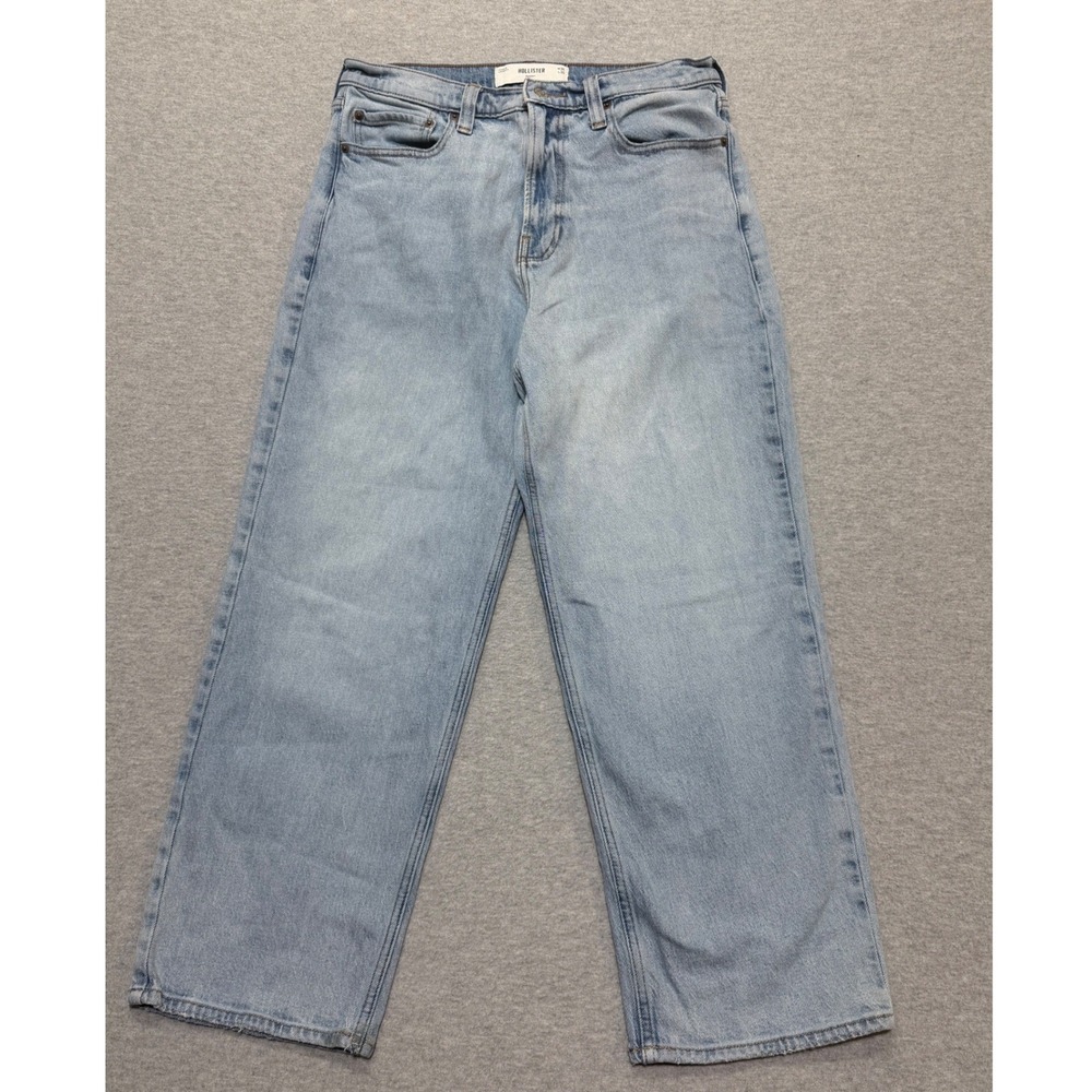 Hollister Mens 30x30 Baggy Light Wash Jeans Spider Embroidered Back Pocket Denim
